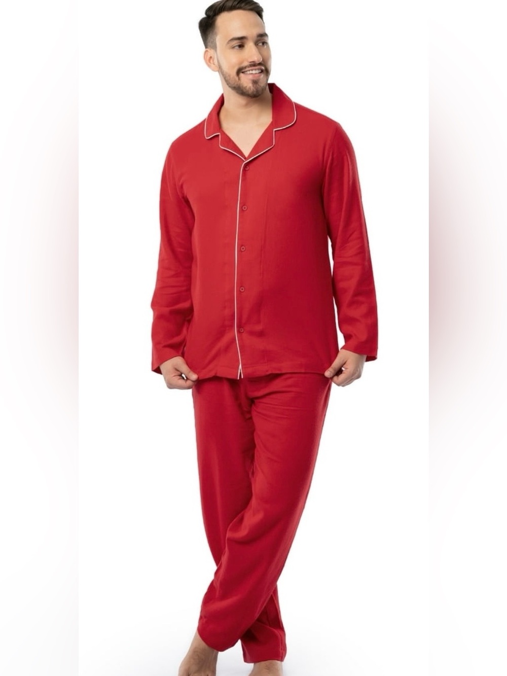 BRAND NEW Fruit of the Loom Men's Red Two-Piece Pajama Set w/Contrast Piping L